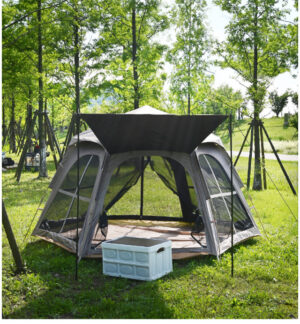 lều lục giác gia đình nhiều cửa sổ thoáng mát, sản phẩm ưu thế hợp thời tiết nắng nóng